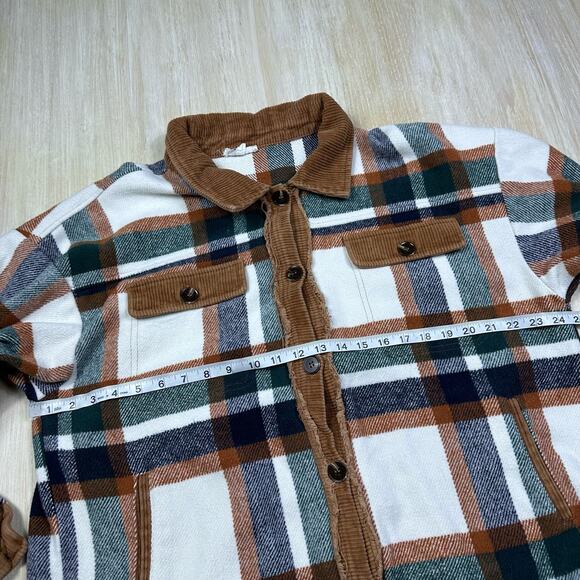 GeeGee Plaid Button Up Camel Combo Flannel Oversized Shirt Jacket Shacket Medium - Picture 15 of 16